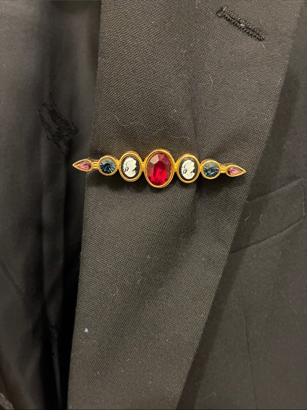 Gold-Tone Red Crystal & Cameo Bar Brooch - Women Jewelry